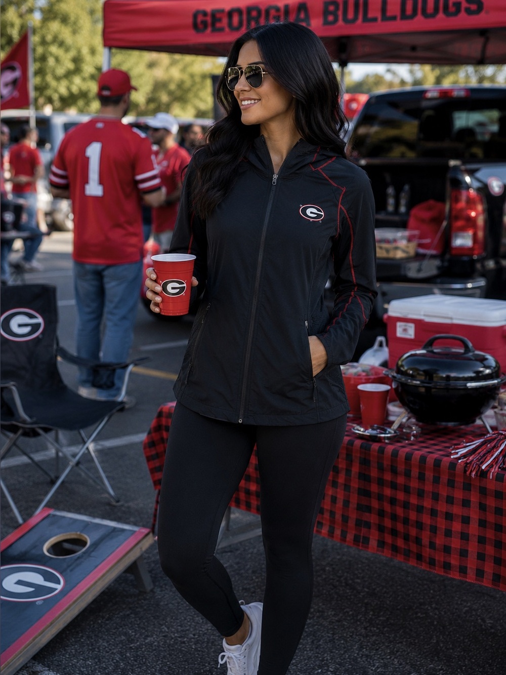 Columbia Georgia Bulldogs UGA Hooded Jacket Black Red Full Zip Women’s M